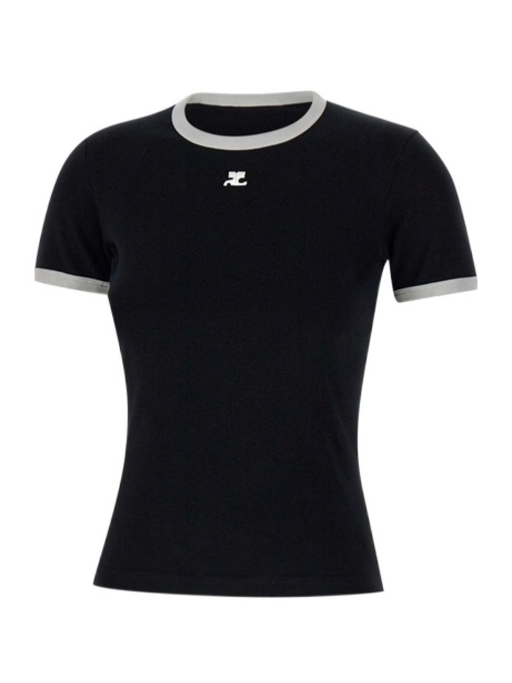 Courreges Signature Cotton Contrast Tee Black and White